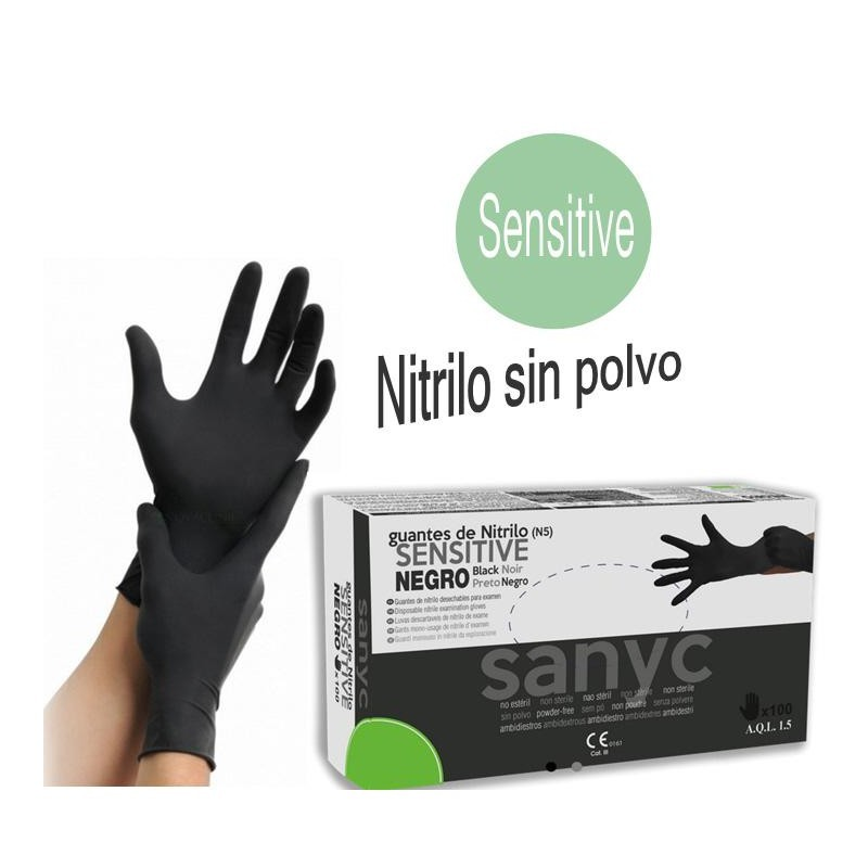 GUANTES NITRILO SIN POLVO NEGRO T/M SENSITIVE GUANTES NITRILO SIN POLVO NEGRO T/M SENSITIVE