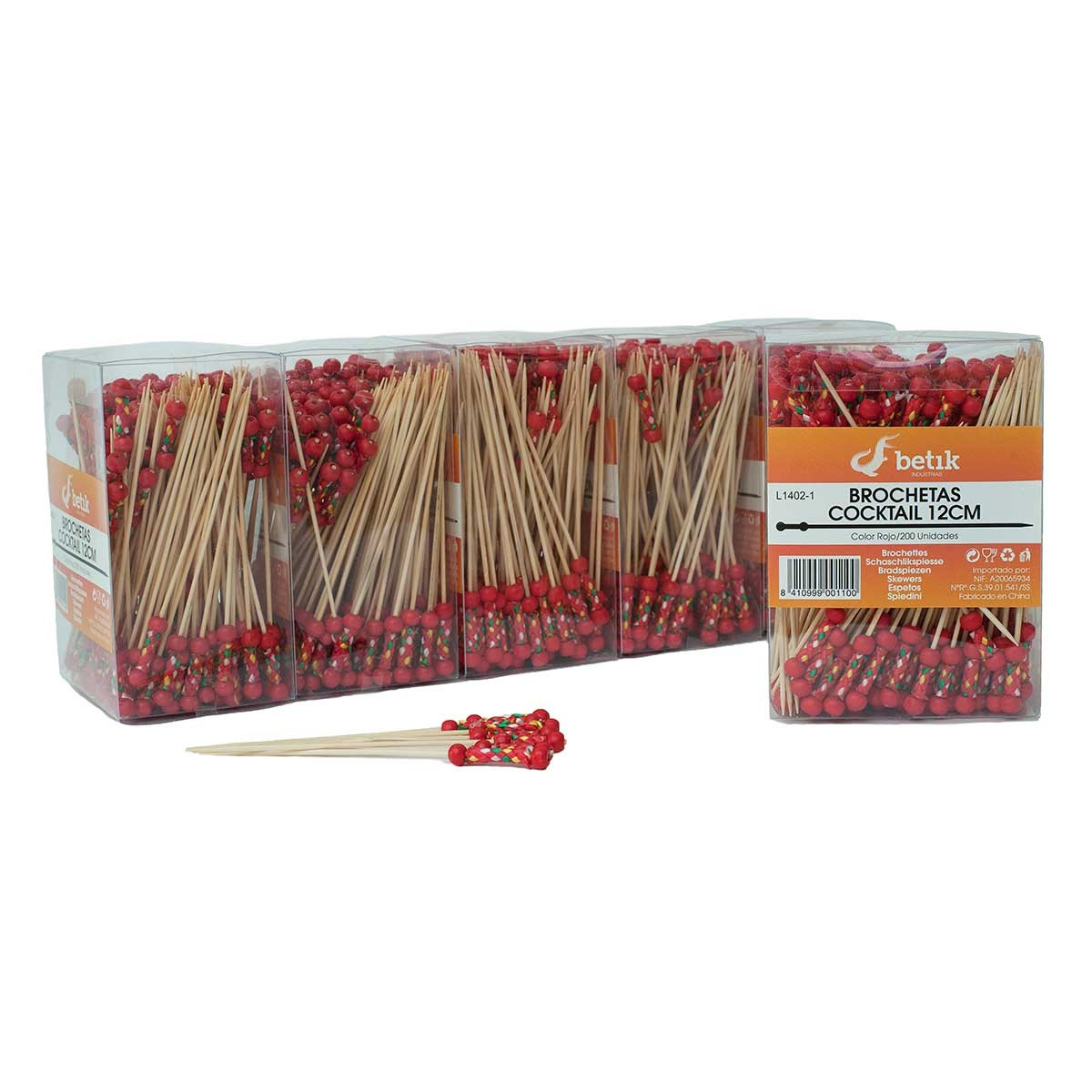 PINCHO BROCHETA COCKTAIL ROJO 120 mm 5 x 200 UNI PINCHO BROCHETA COCKTAIL ROJO 120 mm 5 x 200 UNI